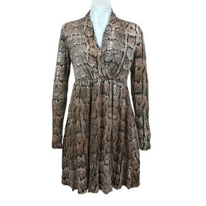 Snakeskin Pattern Crossover V-Neck Long Sleeve Knit Mini Dress Size S